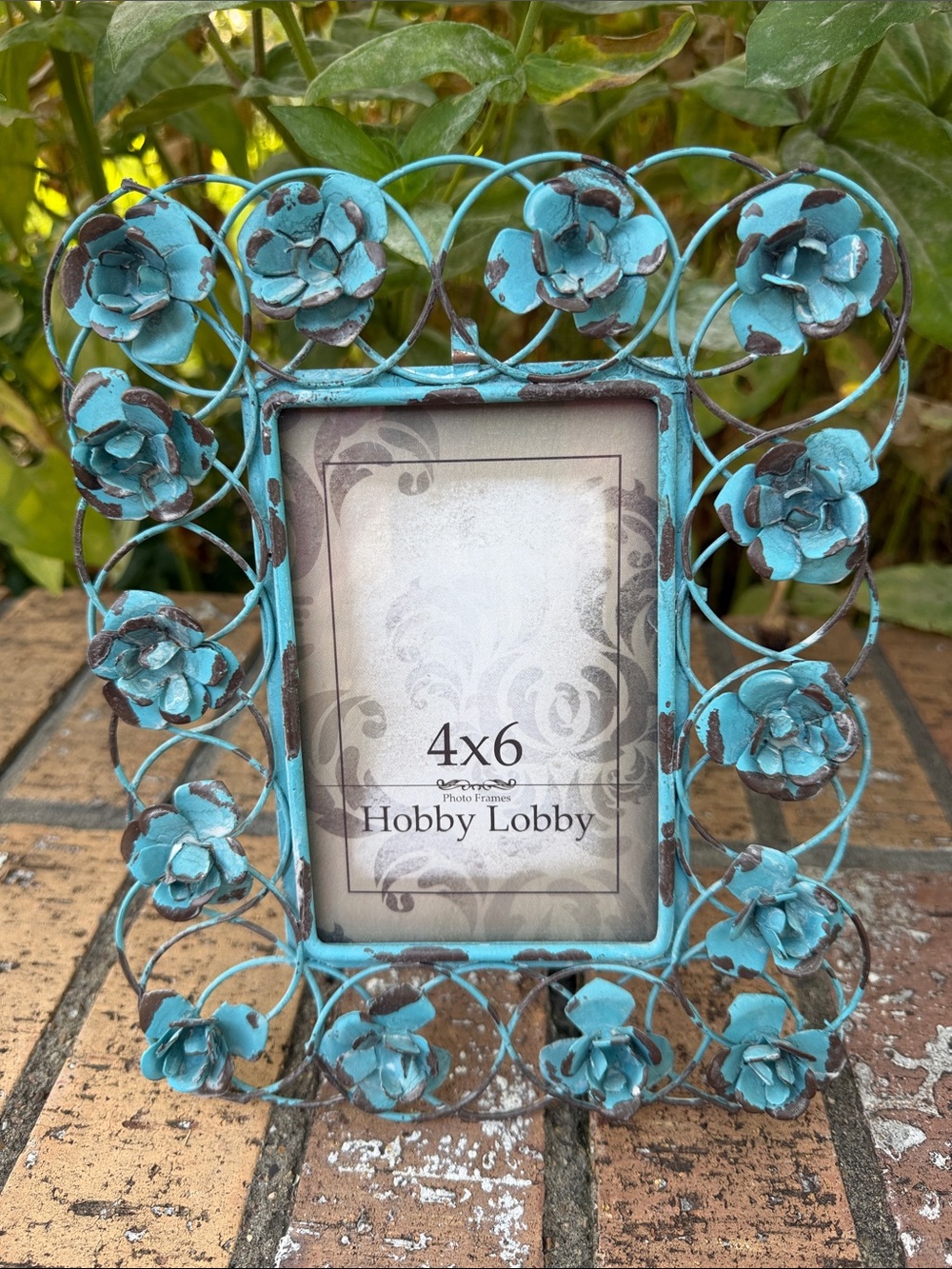 Hobby Lobby Distressed Shabby Chic Turquoise Floral Metal 4X6 Photo Frame NWT